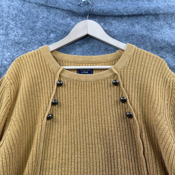 Abercrombie & Fitch Sweater Womens XL Gold Pullover Knit Ribbed Button Crew - Picture 4 of 9